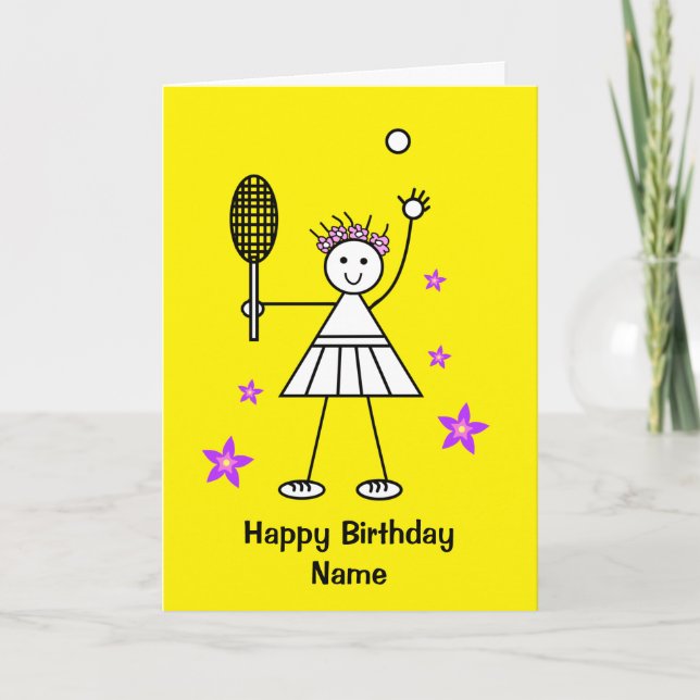Cute Girl Tennis Joueur Jaune Carte Anniversaire (Devant)