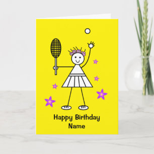 Cute Girl Tennis Joueur Jaune Carte Anniversaire