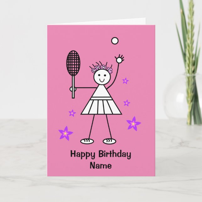 Cute Girl Tennis Lecteur Pink Anniversaire Carte (Devant)