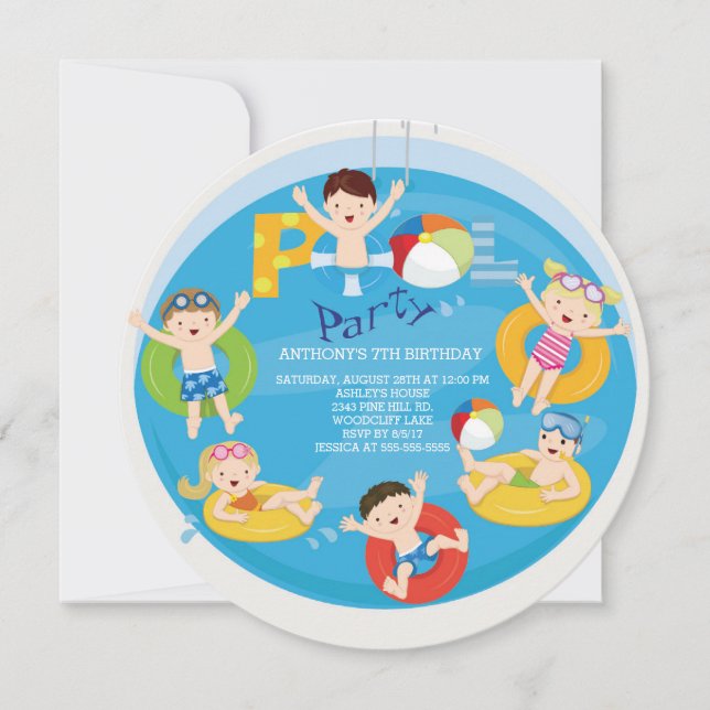 Cute Girls & Boys Pool Invitation Anniversaire (Devant)