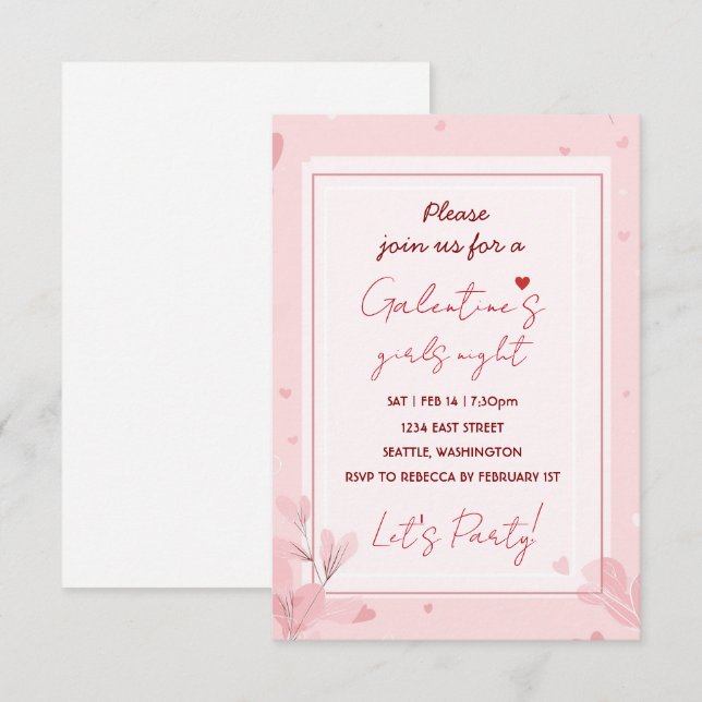 Cute Girls Night Galentine Pink Party Invitation (Devant / Derrière)