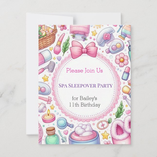 Cute Girls Spa Sleepover Birthday Party Invitation (Devant)