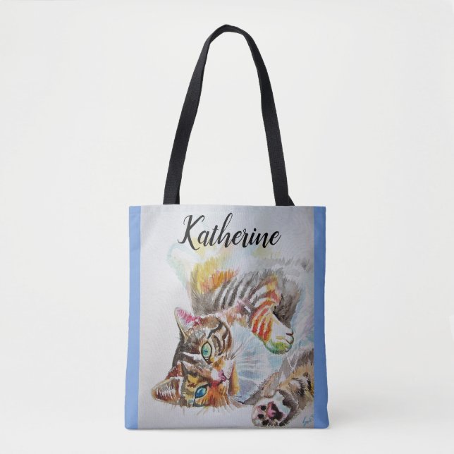 Cute Girls Tabby Chat Jouer Sac fourre-tout d'épic (Devant)