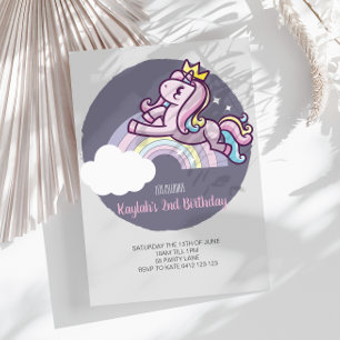 Cute Girly Purple Magique Unicorn Invitation