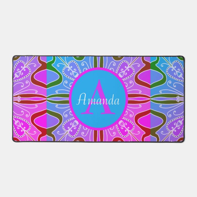 Cute Girly Whimsical Folk Art rose violet bleu (Recto)