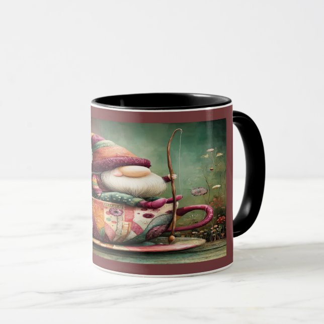 Cute Gnome Fishing in a Teacup Whimsical Mug (Devant droit)