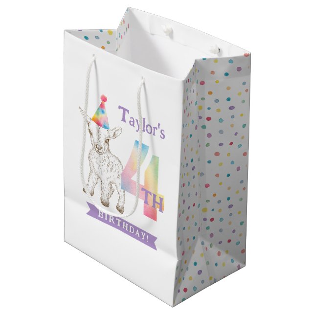 Cute Goat Farm Animal Pastel 4e Anniversaire Sac (Devant Angle)