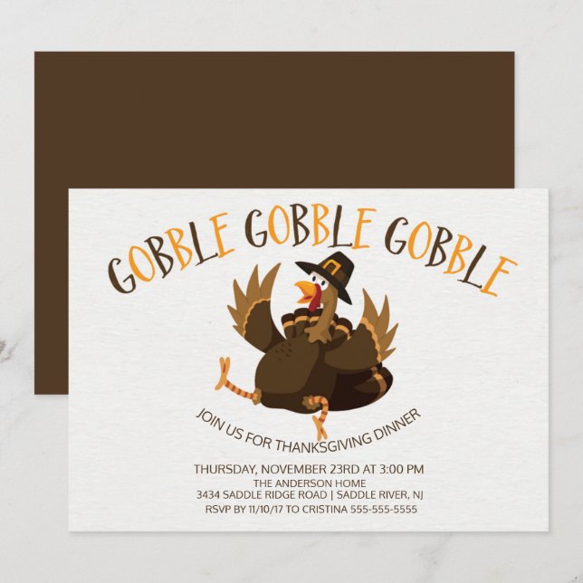 Cute Gobble Gobble Turquie Thanksgiving Invitation (Devant / Derrière)