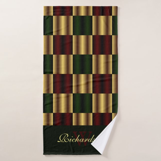 Cute Gold Burgundy Vert Carré Motif géométrique (Serviette de bain)