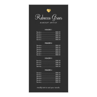 Cute Gold Heart Black Beauty Salon Prix Menu