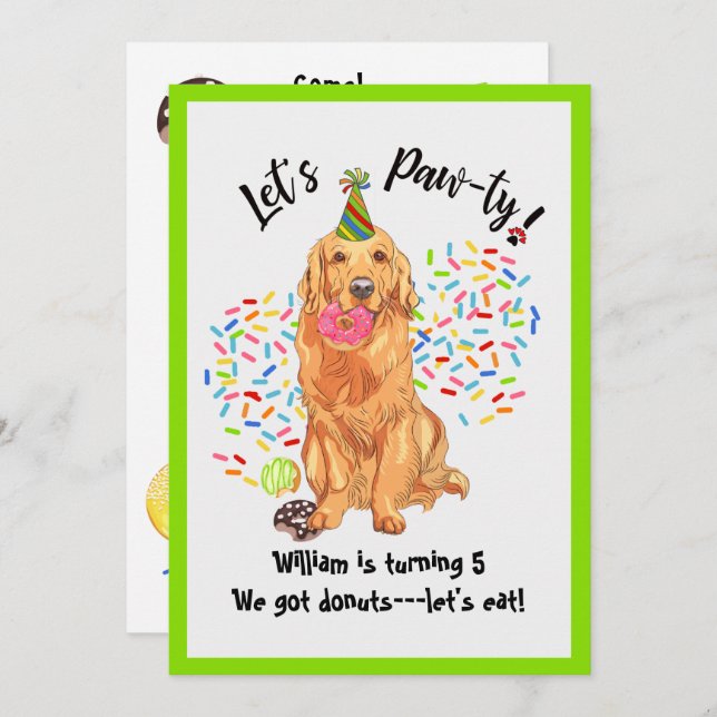 Cute Golden Retriever Anniversaire Fête Invitation (Devant / Derrière)