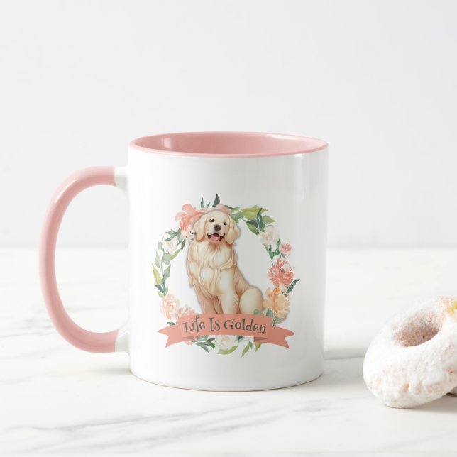 Cute Golden Retriever Double face Imprimer Mug (Avec donut)