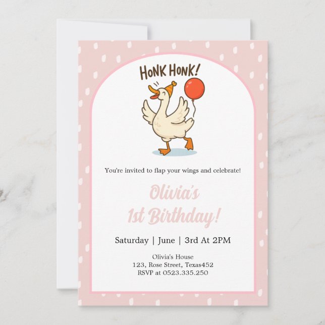Cute Goose girls 1st Birthday Party Invitation (Devant)