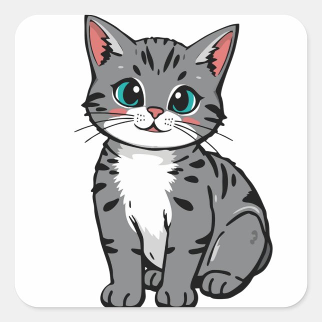 Cute Gray Tabby Cat Sticker – Adorable Cartoon Kit (Devant)
