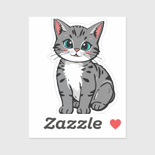 Cute Gray Tabby Cat Sticker – Adorable Cartoon Kit (Feuille)