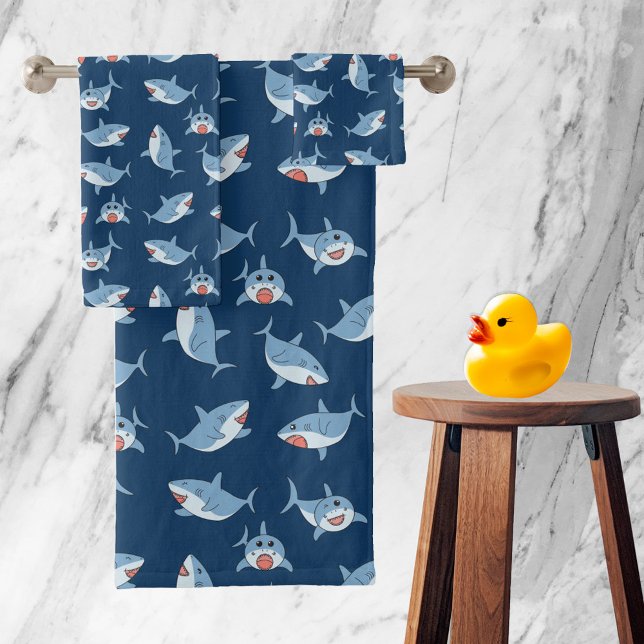 Cute Great White Sharks Motif Océan (Cute Great White Sharks Ocean Pattern Bath Towel Set)
