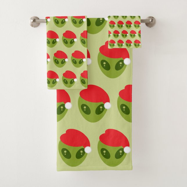 Cute Green Alien in Santa Hat Pattern (En situation)