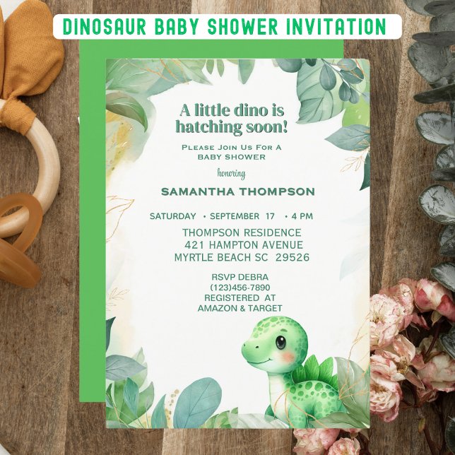 Cute Green Dinosaur Boys Baby shower Invitation (Créateur téléchargé)