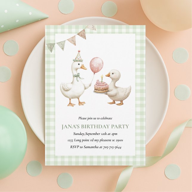 Cute Green Duck Invitation Anniversaire | Aquarell (Créateur téléchargé)