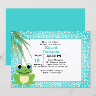 Cute Green Frog Anniversaire Fête Invitation