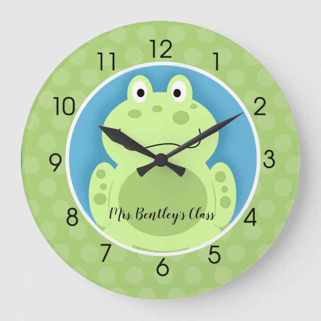 Cute Green Frog Wall Horloge Ajouter un nom (Recto)