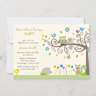 Cute Green Owl Neutral Baby Shower Invitations