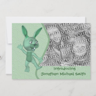 Cute Green Rabbit Nouveau Faire-part photo bébé