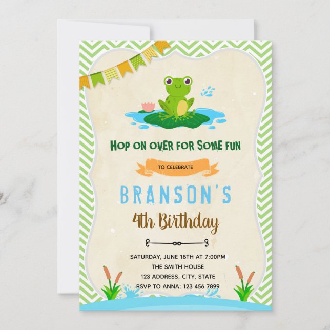 Cute grenouille crapaud invitation fête d'annivers (Devant)