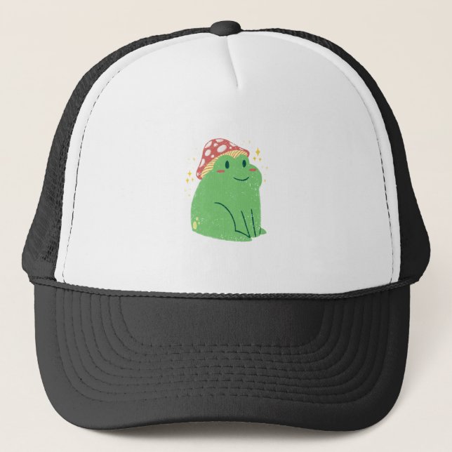 Cute grenouille verte avec Casquette de champignon (Devant)