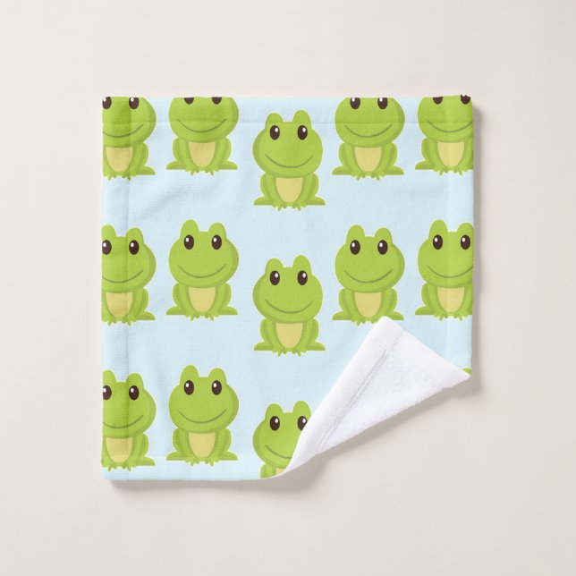 Cute grenouille verte sur bleu (Gant de toilette)