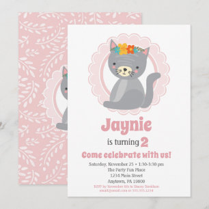 Cute Grey Kitten Rose Girls Invitation Anniversair