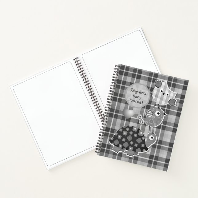 Cute Grey Plaid Animaux Baby Journal (Intérieur)