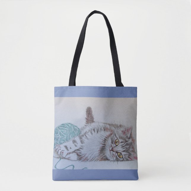 Cute Grey Tabby Chat Kitten Jouer Sac fourre-tout (Devant)