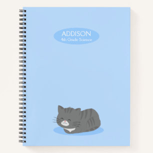 Cute Gris Chat Carnet spiral bleu