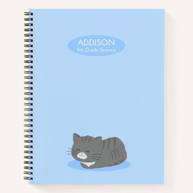 Cute Gris Chat Carnet spiral bleu (Devant)