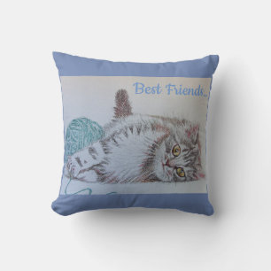 Cute Gris Tabby Chat Kitten Meilleur Amis Coussin