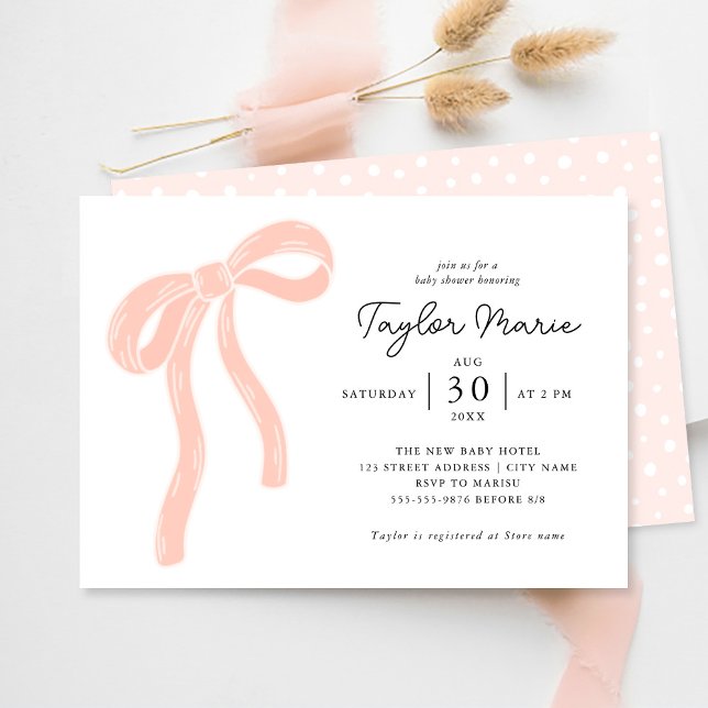 Cute Gros Bow | Invitation Baby shower fille rose (Créateur téléchargé)