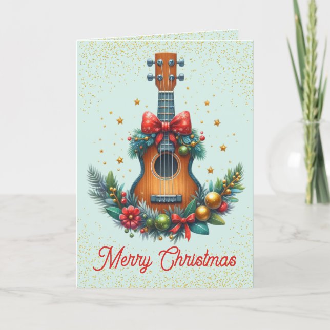 Cute Guitare et Garland Carte de Noël (Devant)