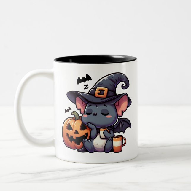 Cute Halloween Bat & Pumpkin Coffee Mug (Gauche)