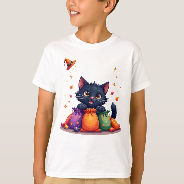 Cute halloween black kitten t-shirt (Devant)