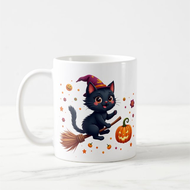 Cute halloween black kitten witch mug (Gauche)