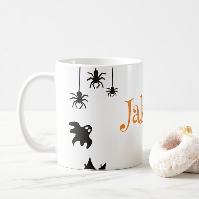 Cute Halloween café Mug avec nom - Personnalisé (Avec donut)