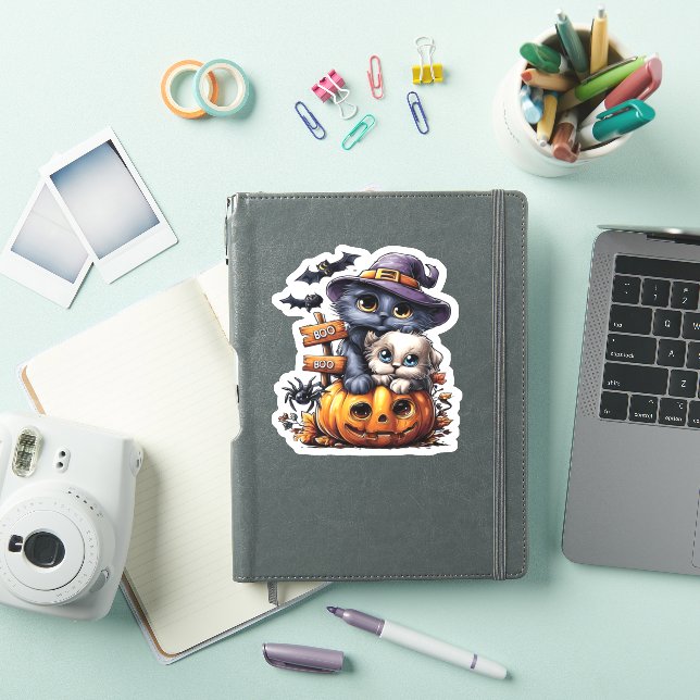 Cute Halloween Cat Sticker � Witch Hat, Pumpkin an (Couverture iPad)