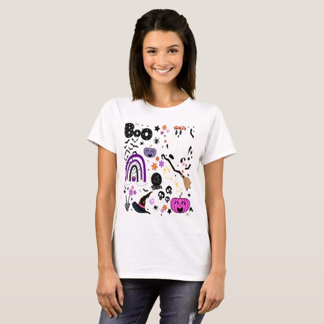 Cute Halloween Characters T-Shirt (Devant entier)