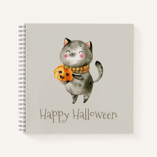Cute Halloween Chat avec Citrouille | Carnet (Devant)