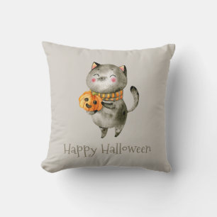 Cute Halloween Chat avec Citrouille   Coussin déco