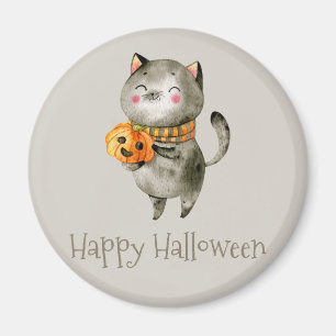 Cute Halloween Chat avec Citrouille   Magnet
