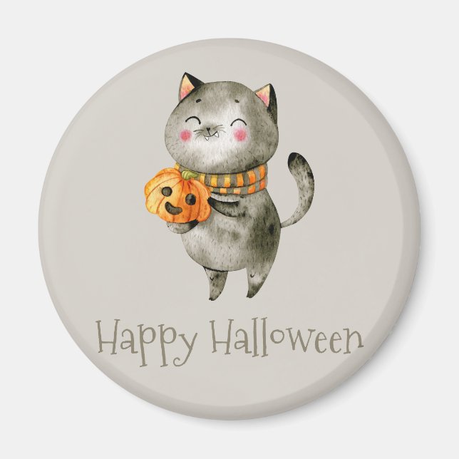 Cute Halloween Chat avec Citrouille | Magnet (Devant)