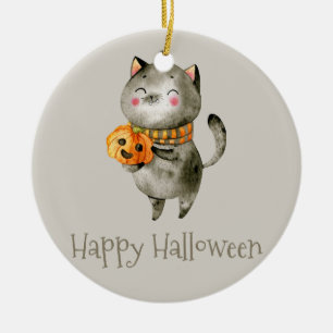 Cute Halloween Chat avec Citrouille   Ornement