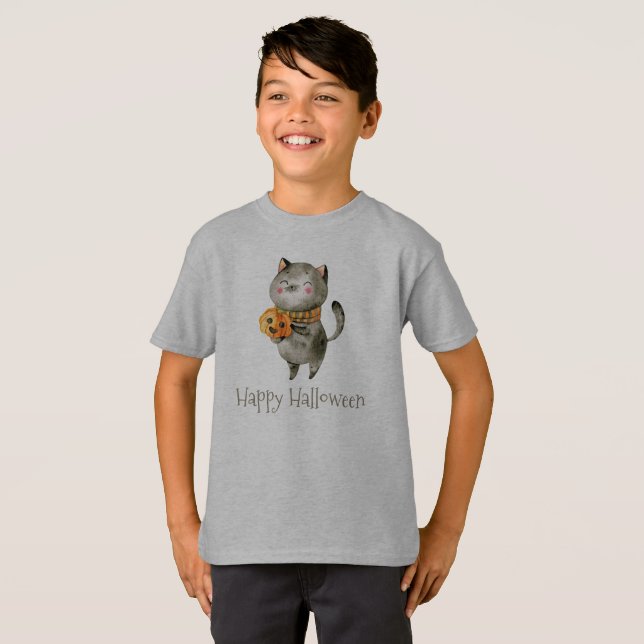 Cute Halloween Chat avec Citrouille | T-shirt (Devant entier)